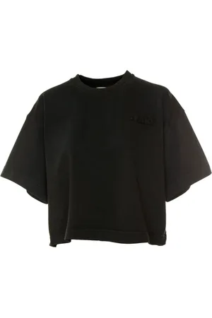 Autry Koszulki, Kobieta, Czarny, S, Prążkowany T-shirt z aplikacją logo