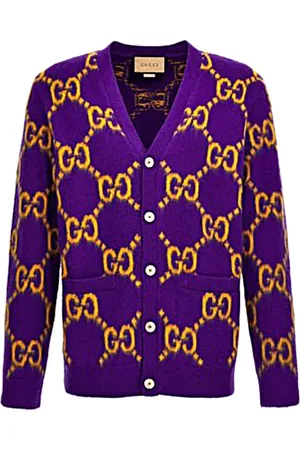 Gucci Swetry, Mężczyzna, Fioletowy, M, Wełna, Stylowy kardigan z dzianiny