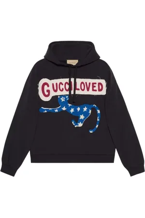 Gucci Bluzy, Kobieta, Czarny, L, Bawełna, Bluza z Kapturem z Logo i Haftem