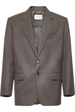 Saint Laurent Kurtki, Mężczyzna, brązowy, M, Szara Wełniana Kurtka z Klapą