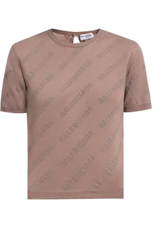 Balenciaga Koszulki, Mężczyzna, brązowy, L, Len, Dzianinowy top z nadrukiem logo