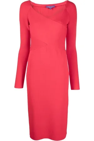 Ralph Lauren Sukienki, Kobieta, Czerwony, L, Poliester, Dzianinowa sukienka midi