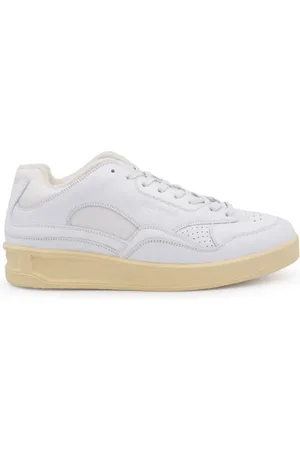 Jil Sander Buty, Mężczyzna, Biały, 43 EU, Białe Skórzane Trampki z Wzorem Paneli