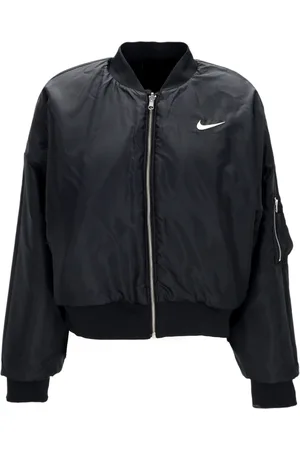 Nike Kurtki, Kobieta, Czarny, L, Poliester, Rewersyjna Kurtka Bomber z Sztucznego Futra