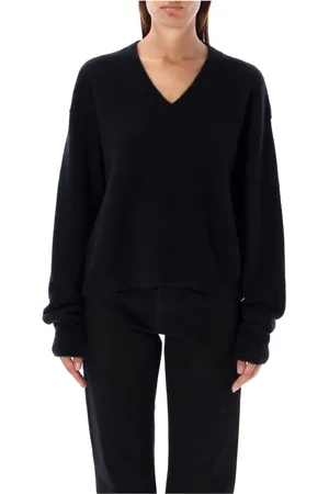 Rick Owens Swetry, Kobieta, Czarny, M, Nylon, Czarny Sweter z dekoltem w serek Aw 24