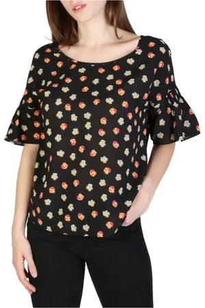 Armani Exchange Koszulki, Kobieta, Czarny, XS, Poliester, T-shirt z krótkim rękawem