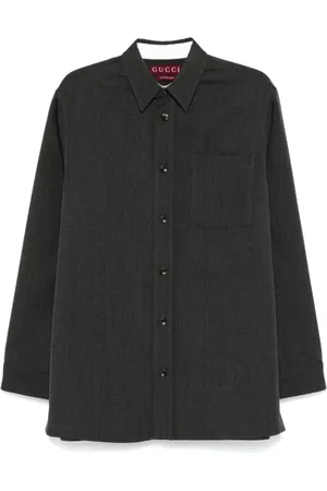 Gucci Koszule, Mężczyzna, Szary, L, Wełna, Szara Koszula z Wełny o Splocie Twill