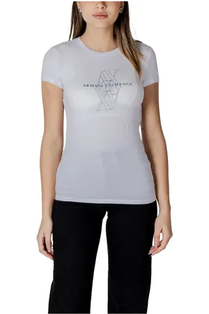 Armani Exchange Koszulki, Kobieta, Biały, XS, Bawełna, T-shirt z nadrukiem, okrągły dekolt