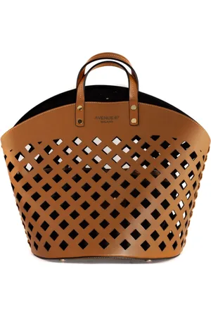 AVENUE 67 Torebki, Kobieta, brązowy, ONE SIZE, Brązowa skórzana torba shopper z perforowanym wzorem
