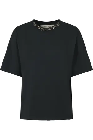 Golden Goose Koszulki, Kobieta, Czarny, S, Bawełna, T-shirt z kryształowym kołnierzykiem