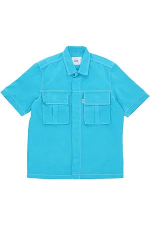 Arte Antwerp Koszule, Mężczyzna, Niebieski, M, Bawełna, Niebieska koszula twill z kieszeniami