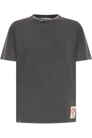 Golden Goose Koszulki, Kobieta, Szary, M, Bawełna, T-shirt z kryształami kaboszonowymi