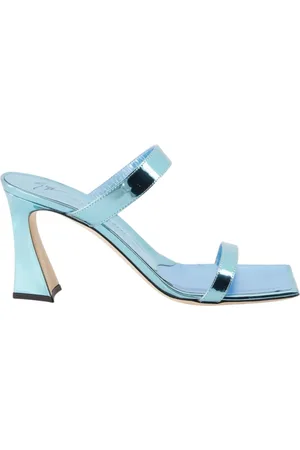 Giuseppe Zanotti Buty, Kobieta, Niebieski, 39 EU, Skóra, Klapki na obcasie Flaminia z kwadratowym noskiem ze skóry