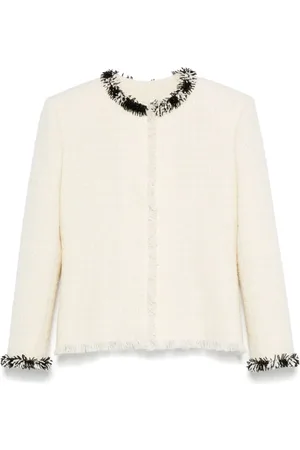 Givenchy Kurtki, Kobieta, Beżowy, M, Tweed, Beżowa tweedowa kurtka z ozdobnymi koralikami