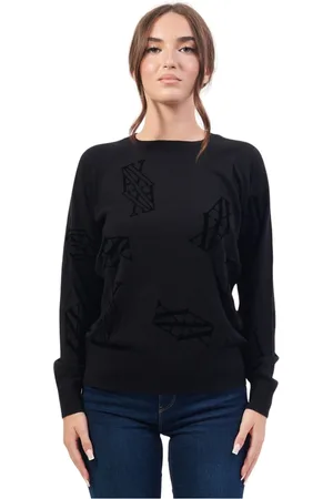 Armani Exchange Bluzy, Kobieta, Czarny, M, Czarny Sweter z Haftów Logo