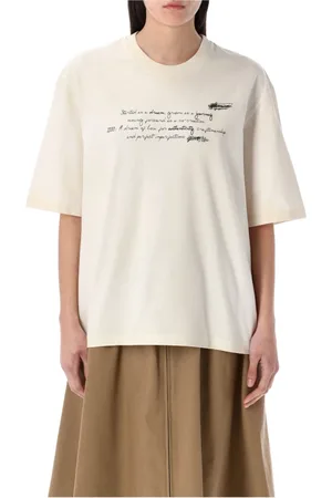 Golden Goose Koszulki, Kobieta, Beżowy, S, Bawełna, T-shirt z nadrukiem pisma odręcznego