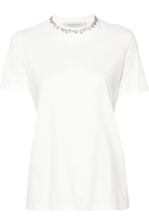 Golden Goose Koszulki, Kobieta, Biały, S, Bawełna, T-shirt z okrągłym dekoltem i aplikacją z dżetów