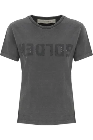 Golden Goose Koszulki, Kobieta, Szary, M, Bawełna, Bawełniany T-shirt z okrągłym dekoltem i naszywką z logo