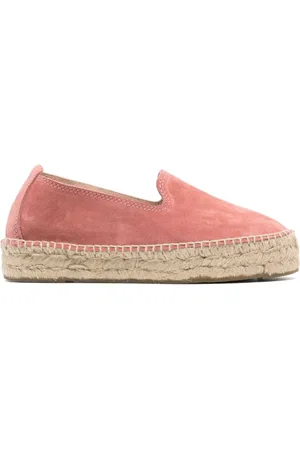 MANEBI Buty, Kobieta, Różowy, 40 EU, Zamsz, Różowe Espadryle z Festoon Stitch Detal
