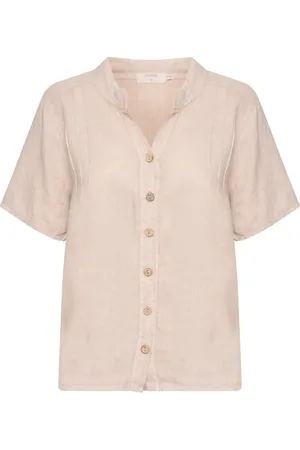 Cream Bluzki, Kobieta, Beżowy, XS, Piaskowa Koszula z Lnu z Dekoltem w Serek