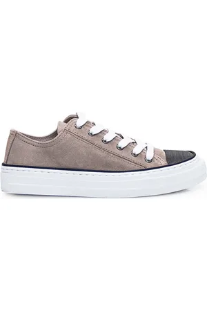 Brunello Cucinelli Buty, Kobieta, brązowy, 36 EU, Zamsz, Beżowe Zamszowe Buty Sportowe z Ozdobnym Nosem