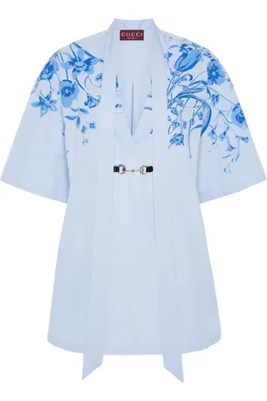 Gucci Koszulki, Kobieta, Niebieski, S, Bawełna, Sukienka Fiori E Insetti