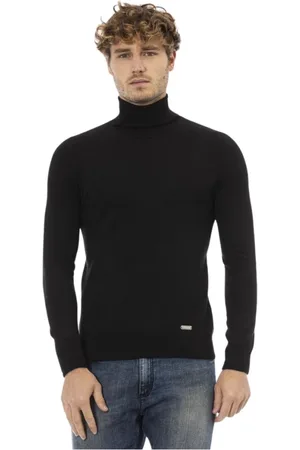 BALDININI Swetry, Mężczyzna, Czarny, XL, Wełna, Elegancki sweter golf z monogramem