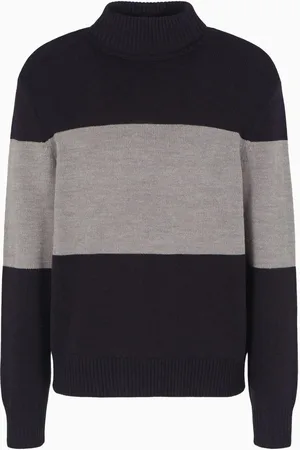 Armani Exchange Swetry, Mężczyzna, Wielobarwność, L, Bawełna, Sweter z wysokim kołnierzem w bloki
