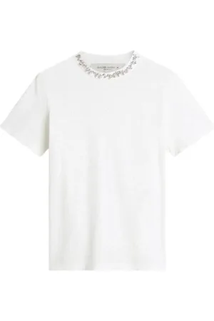 Golden Goose Koszulki, Kobieta, Biały, S, Bawełna, T-shirt z kryształowym naszyjnikiem