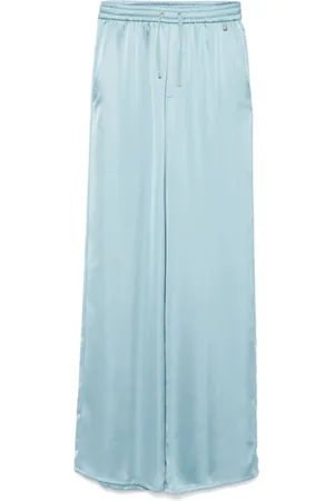 HERNO Spodnie, Kobieta, Niebieski, M, Poliester, Aquamarine Satinowe Spodnie Palazzo