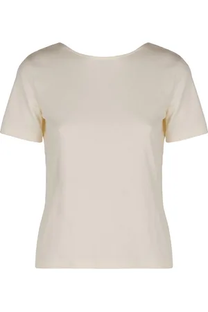 Nina Ricci Koszulki, Kobieta, Beżowy, M, Bawełniana T-shirt z okrągłym dekoltem Otwarty tył