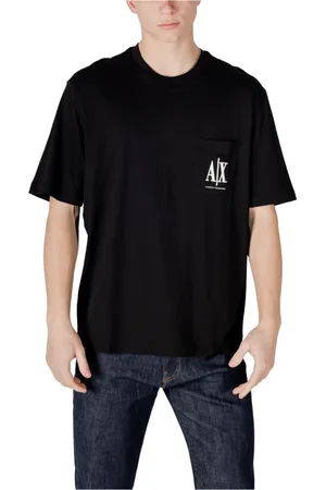 Armani Exchange Koszulki, Mężczyzna, Czarny, XS, Bawełna, Czarna bawełniana t-shirt z kieszenią