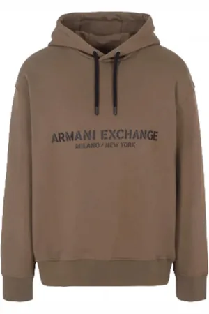 Armani Exchange Bluzy, Mężczyzna, Zielony, XS, Bawełna, Khaki Bluza z Czarnym Nadrukiem