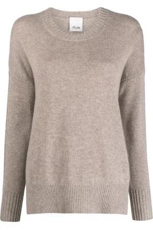 Allude Swetry, Kobieta, brązowy, S, Wełna, Sweter z dzianiny, okrągły dekolt
