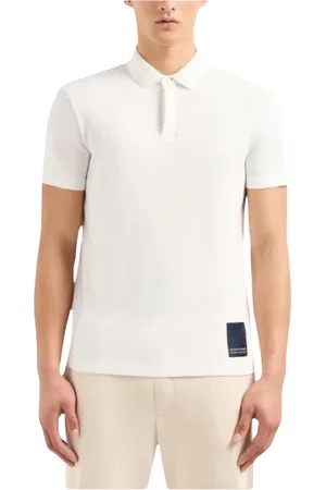 Armani Exchange Koszulki, Mężczyzna, Biały, S, Bawełna, Poloshirt z dzianiny bawełnianej - dopasowany krój