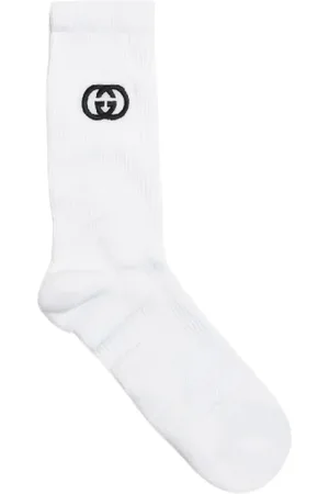 Gucci Bielizna, unisex, Biały, L, Białe Bawełniane Skarpetki z Logo na Kostce