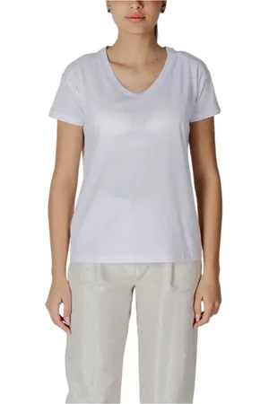 Armani Exchange Koszulki, Kobieta, Biały, XL, Bawełna, T-shirt z krótkim rękawem i dekoltem w serek