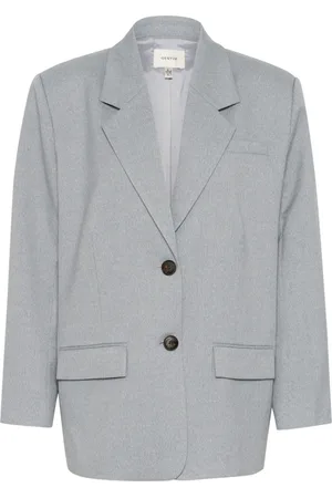 Gestuz Kurtki, Kobieta, Szary, M, Poliester, Oversized Blazer Szary niebieski Melanż