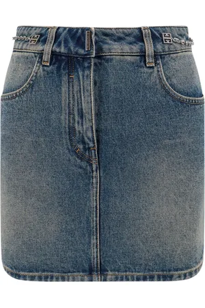 Givenchy Spódnice, Kobieta, Niebieski, S, Bawełna, Spódnica jeansowa z łańcuchem 4G