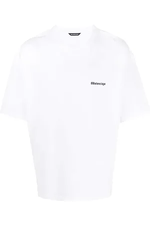 Balenciaga Koszulki, Mężczyzna, Biały, M, Oversize Logo Haft Biała Koszulka