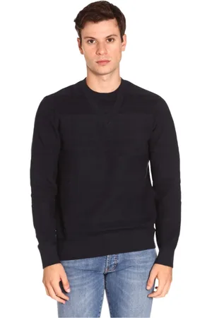Armani Exchange Swetry, Mężczyzna, Niebieski, S, Bawełna, Niebieski prążkowany sweter - Casual Chic