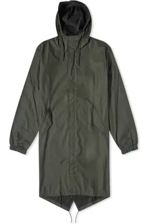 Rains Kurtki, unisex, Zielony, S, Zielona parka fishtail z asymetrycznym dołem