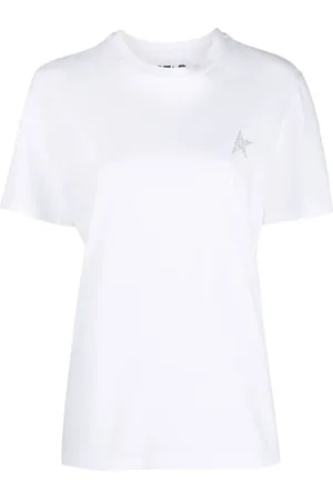 Golden Goose Koszulki, Kobieta, Biały, S, Bawełna, T-shirt z nadrukiem logo gwiazdy