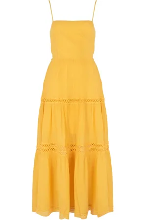 Guess Spódnice, Kobieta, Żółty, L, Bawełna, Elegancka Koronkowa Spódnica Midi