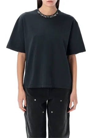 Golden Goose Koszulki, Kobieta, Czarny, XS, Bawełna, Crystal Ribbed T-shirt Washed