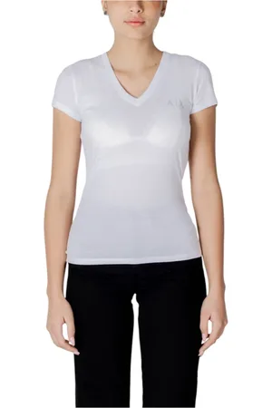 Armani Exchange Koszulki, Kobieta, Biały, XL, Bawełna, Koszulka z krótkim rękawem i dekoltem w serek