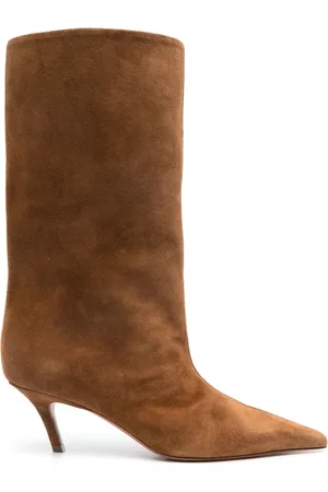 Amina Muaddi Buty, Kobieta, brązowy, 39 1/2 EU, Skóra, Kozaki Fiona