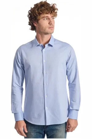 BALDININI Koszule, Mężczyzna, Niebieski, L, Bawełna, Niebieska koszula bawełniana Slim Fit zapinana na guziki