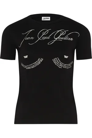 Jean Paul Gaultier Koszulki, Kobieta, Czarny, L, Czarna koszulka Tattoo Poem Slim Fit
