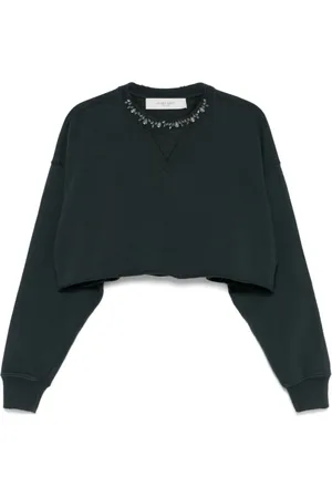 Golden Goose Bluzy, Kobieta, Czarny, L, Bawełna, Czarny sweter zdobiony kryształkami
